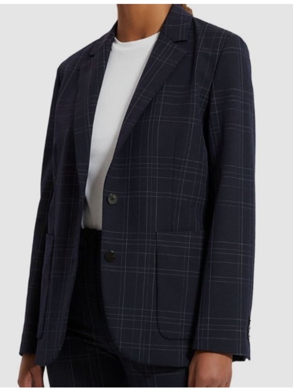New Theory Dover Windowpane Plaid Blazer Navy Blue size 10